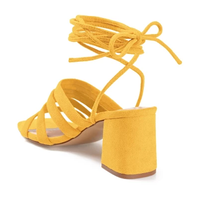 Journee Collection Womens Sevyn Open Square Toe Block Heel Sandals Yellow 8 8 Journee Collection Womens Sevyn Open Square Toe Block Heel Sandals Yellow 8 - Image 6